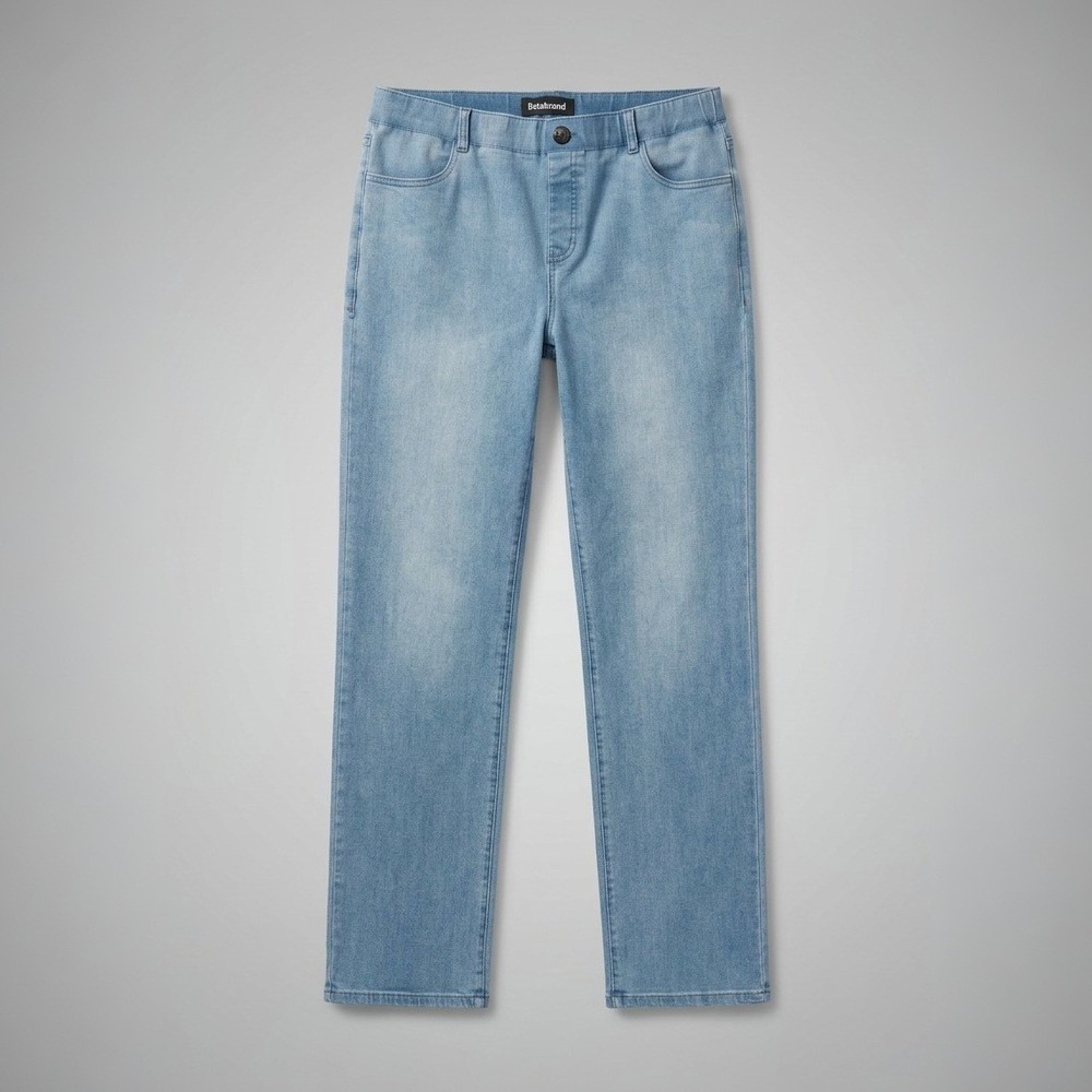 Betabrand Womens XL Denim Pants Pull On Straight Leg Light Wash Stretch